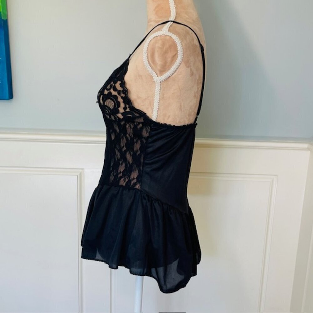 Vintage 70s Camisole Lace Peplum Nylon Sheer Lingerie Tank Top S/M - Picture 6 of 11